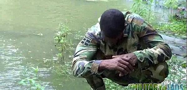  Cock-strong twink soldier by the river